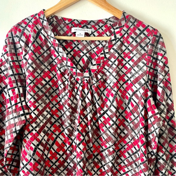 Liz Claiborne Womens Size XL Blouse Multicolor Print Long Sleeve 100% Cotton - Picture 3 of 5